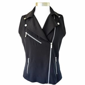 CALVIN KLEIN Black Moto Vest Zip Front Top
